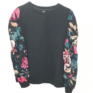 Emery Rose Black Floral Sleeve Sweatshirt Top 2XL